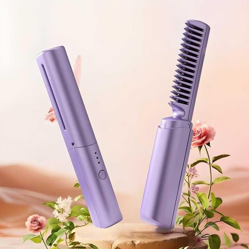 Meneflix™ Mini Cordless Hair Straightener | Portable Rechargeable Hot Comb | Travel Use