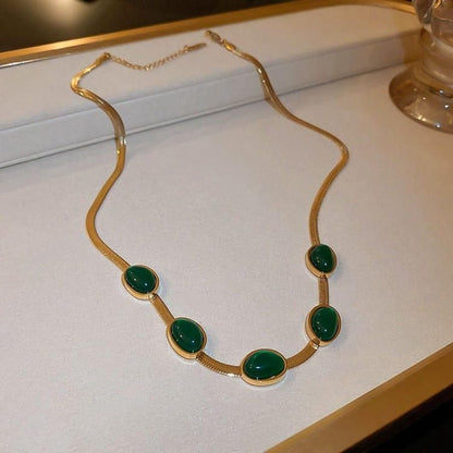Oval Green Crystal Pendant Necklace Set With Bracelet – Premium Gold-Plated Jewelry for Women